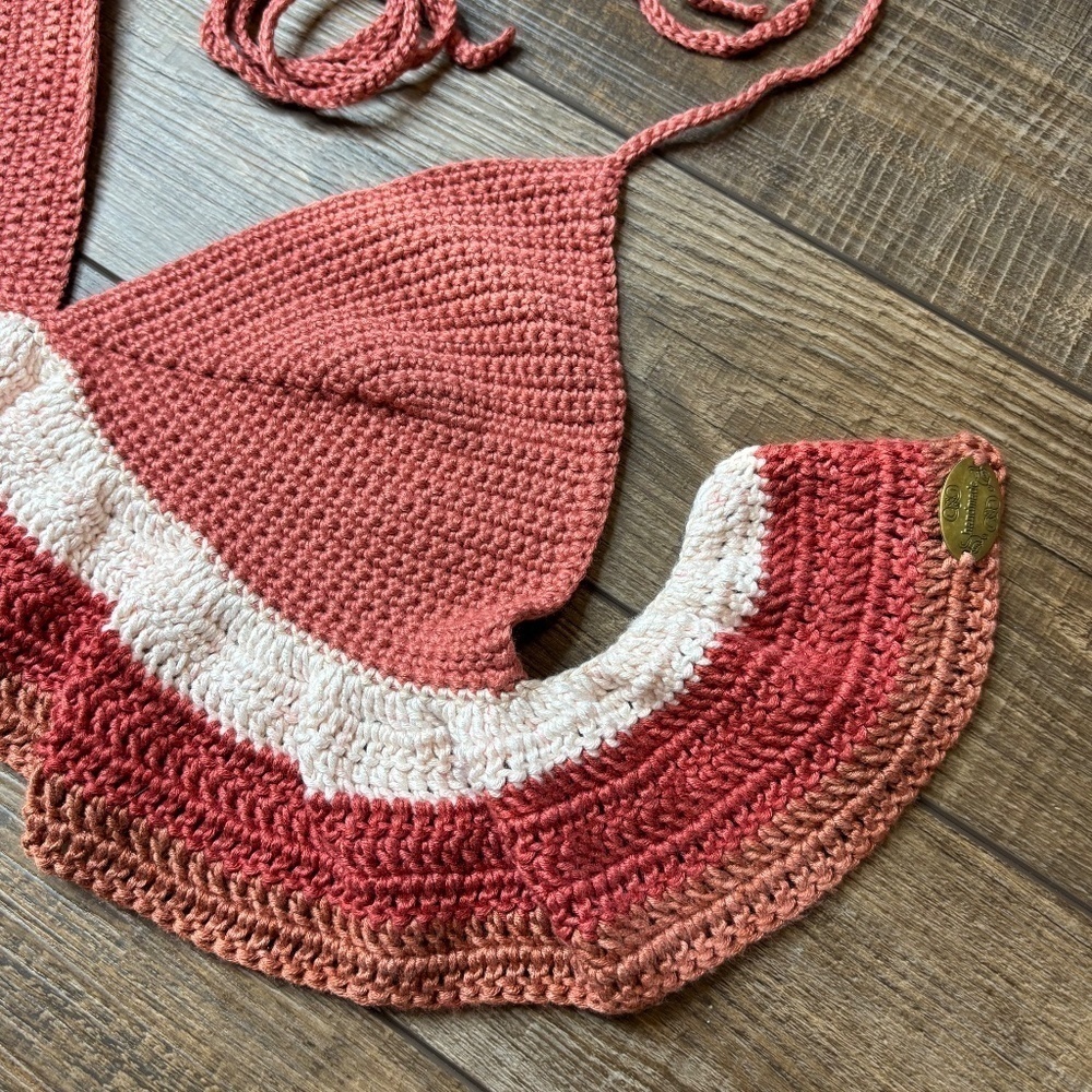 Handcrafted Ruffle Halter Crop Top Bamboo Yarn Art Handmade Crochet Knit Summer - Picture 8 of 16